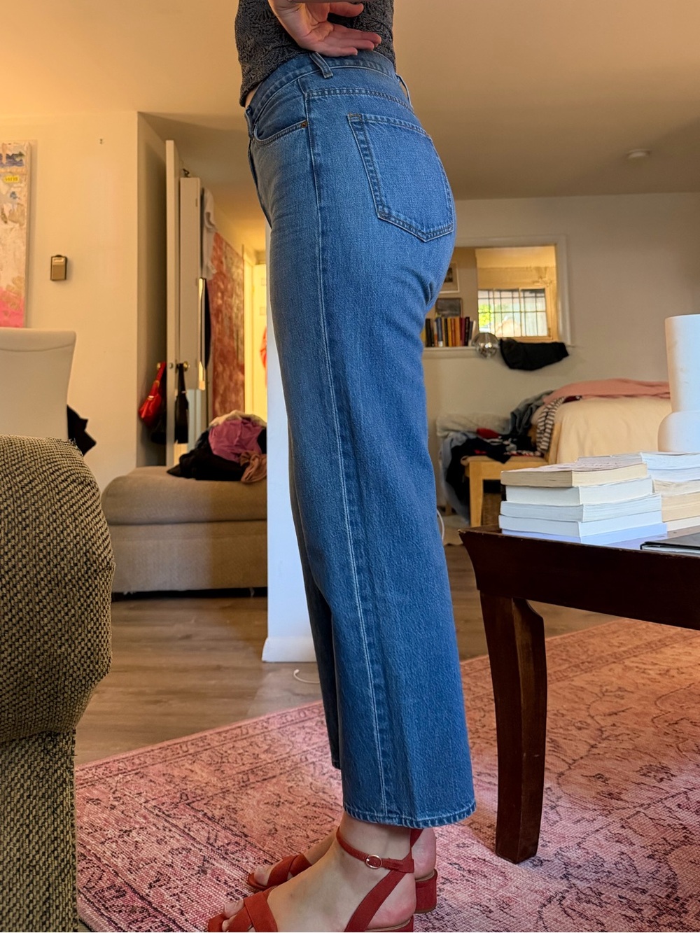 MOTHER Blue Denim Jeans with Cream Pocket Lining